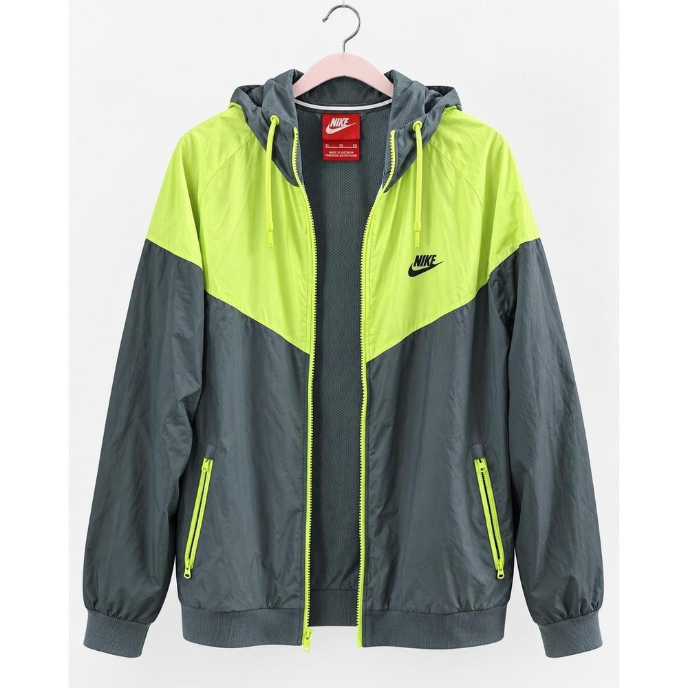 Nike Mens Windrunner Hooded Windbreaker Jacket XL Volt Yellow Grey AR2191-703